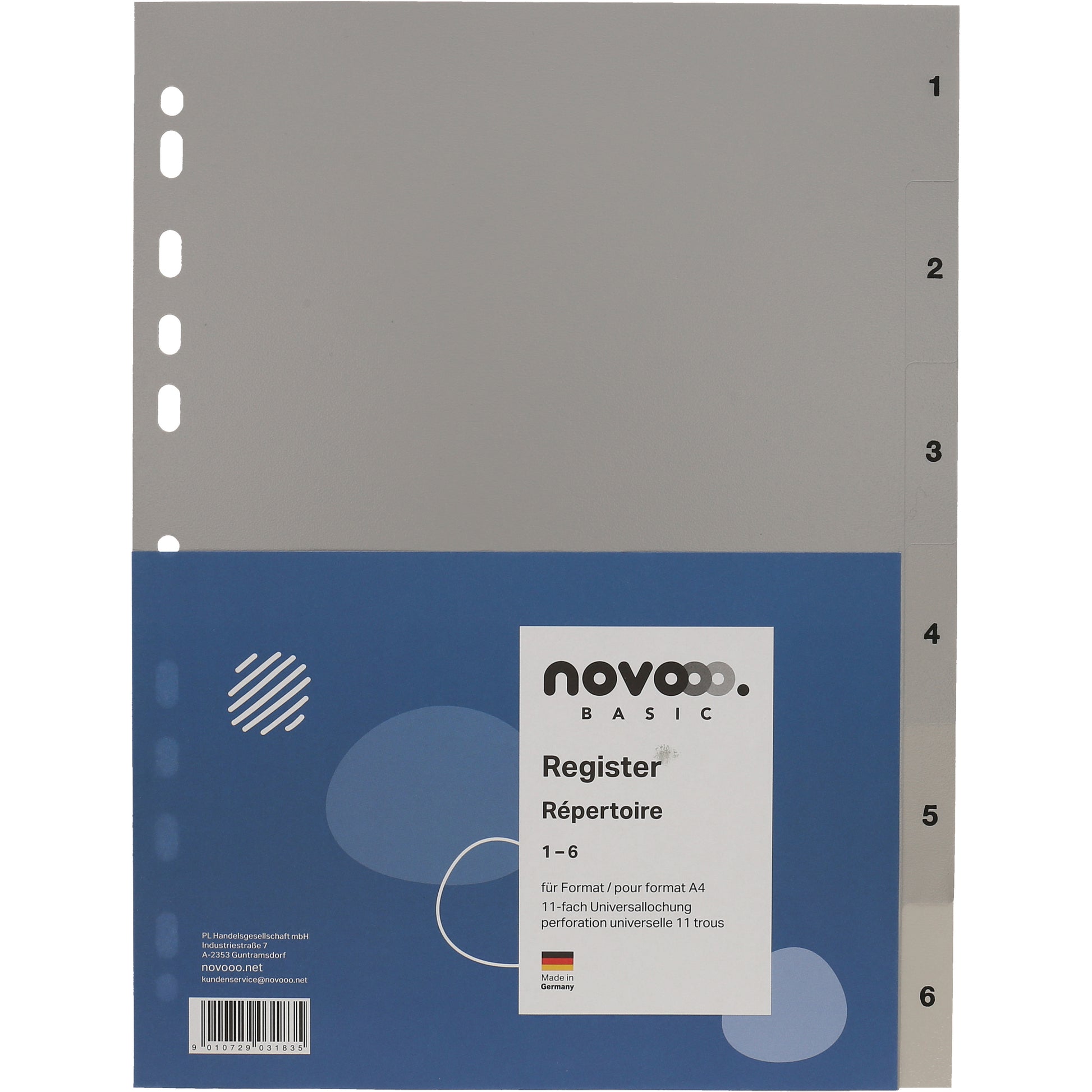 NOVOOO Register PP A4 40933 grau 1-6