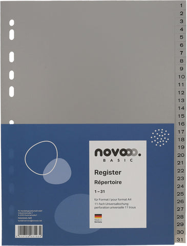NOVOOO Register PP A4 40943 grau 1-31