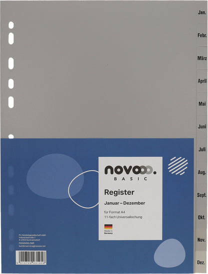 NOVOOO Register PP A4 40948 grau Jan-Dez DE