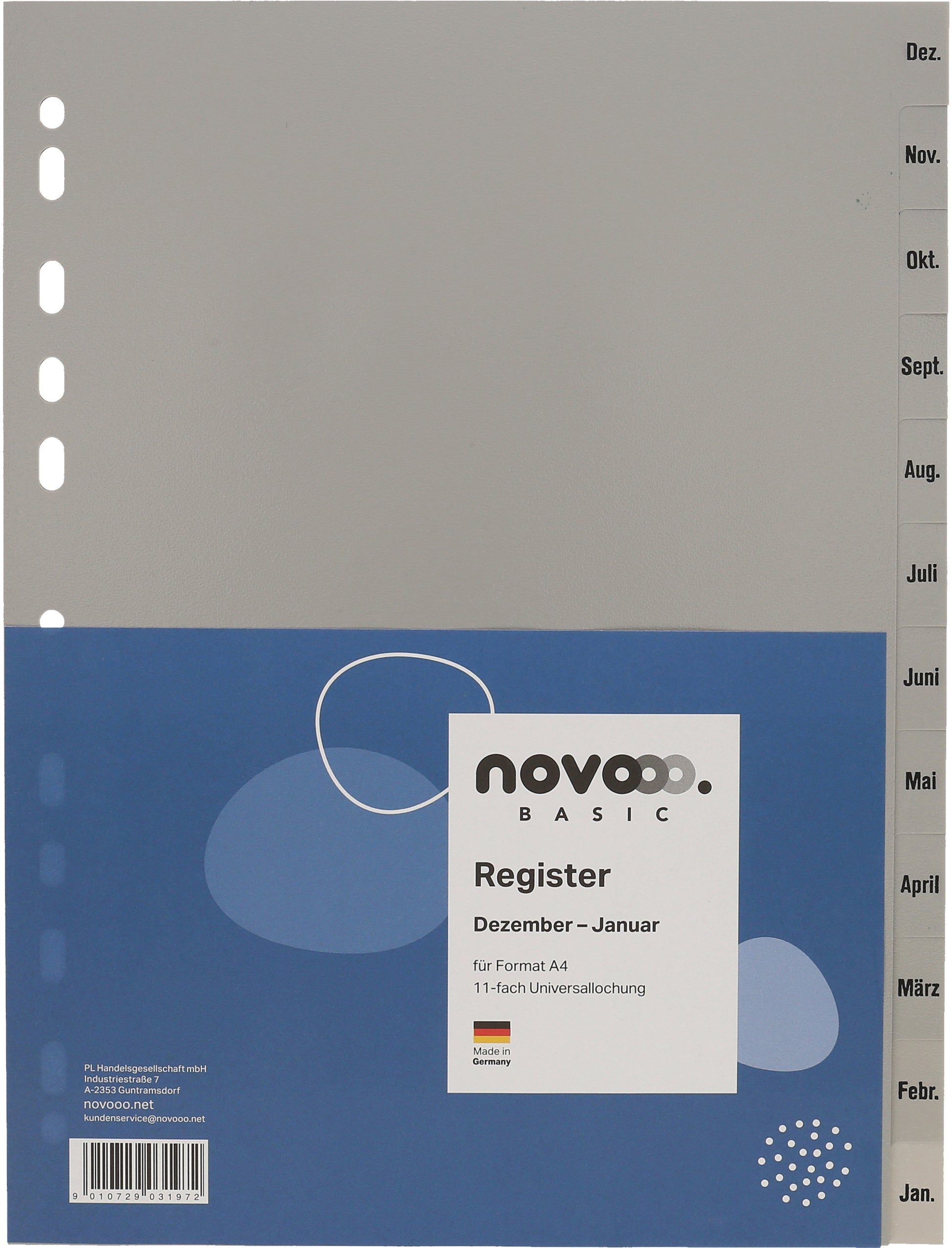 NOVOOO Register PP A4 40950 grau Dez-Jan DE