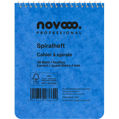 NOVOOO Spiralheft ass. 10,1×7,6cm 729774 kariert, 4mm, 70g 48 Blatt