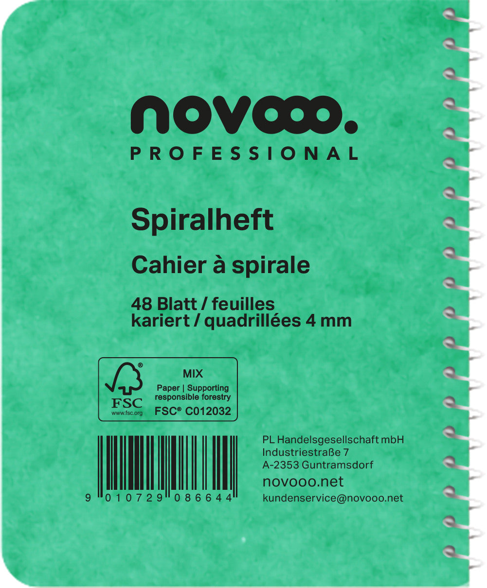 NOVOOO Spiralheft ass. 7.6×10.1cm 729775 kariert, 4mm, 70g 48 Blatt