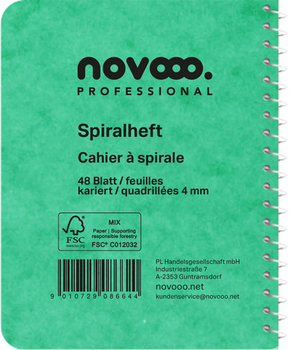 NOVOOO Spiralheft ass. 7.6×10.1cm 729775 kariert, 4mm, 70g 48 Blatt
