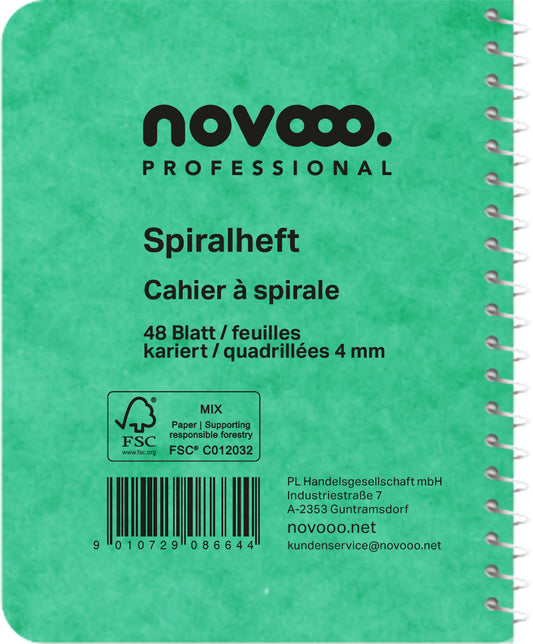 NOVOOO Spiralheft ass. 7.6×10.1cm 729775 kariert, 4mm, 70g 48 Blatt