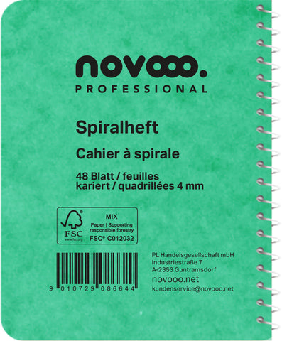 NOVOOO Spiralheft ass. 7.6×10.1cm 729775 kariert, 4mm, 70g 48 Blatt