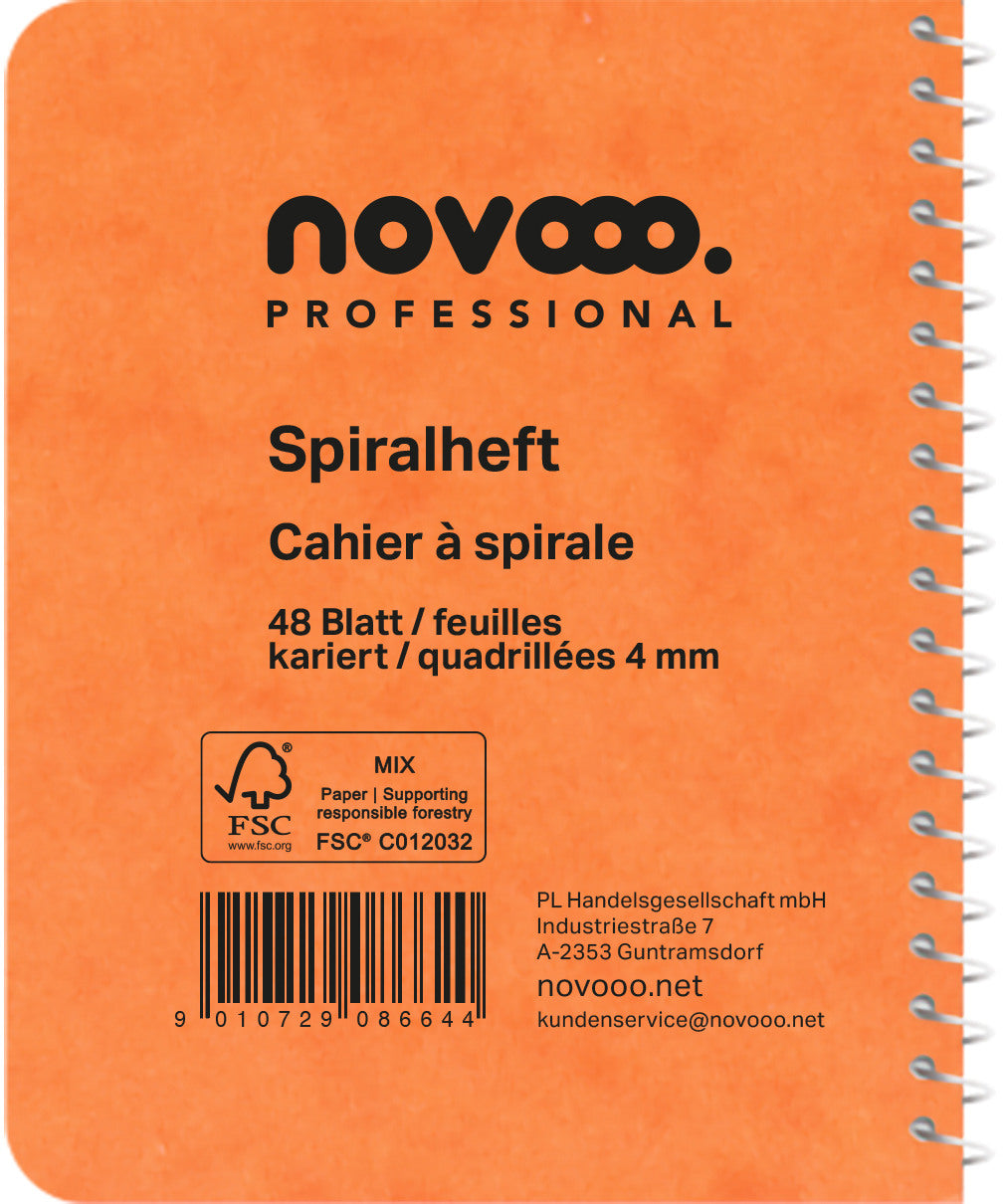 NOVOOO Spiralheft ass. 7.6×10.1cm 729775 kariert, 4mm, 70g 48 Blatt