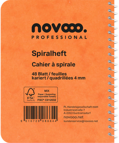 NOVOOO Spiralheft ass. 7.6×10.1cm 729775 kariert, 4mm, 70g 48 Blatt