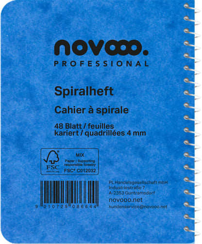 NOVOOO Spiralheft ass. 7.6×10.1cm 729775 kariert, 4mm, 70g 48 Blatt