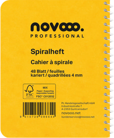 NOVOOO Spiralheft ass. 7.6×10.1cm 729775 kariert, 4mm, 70g 48 Blatt
