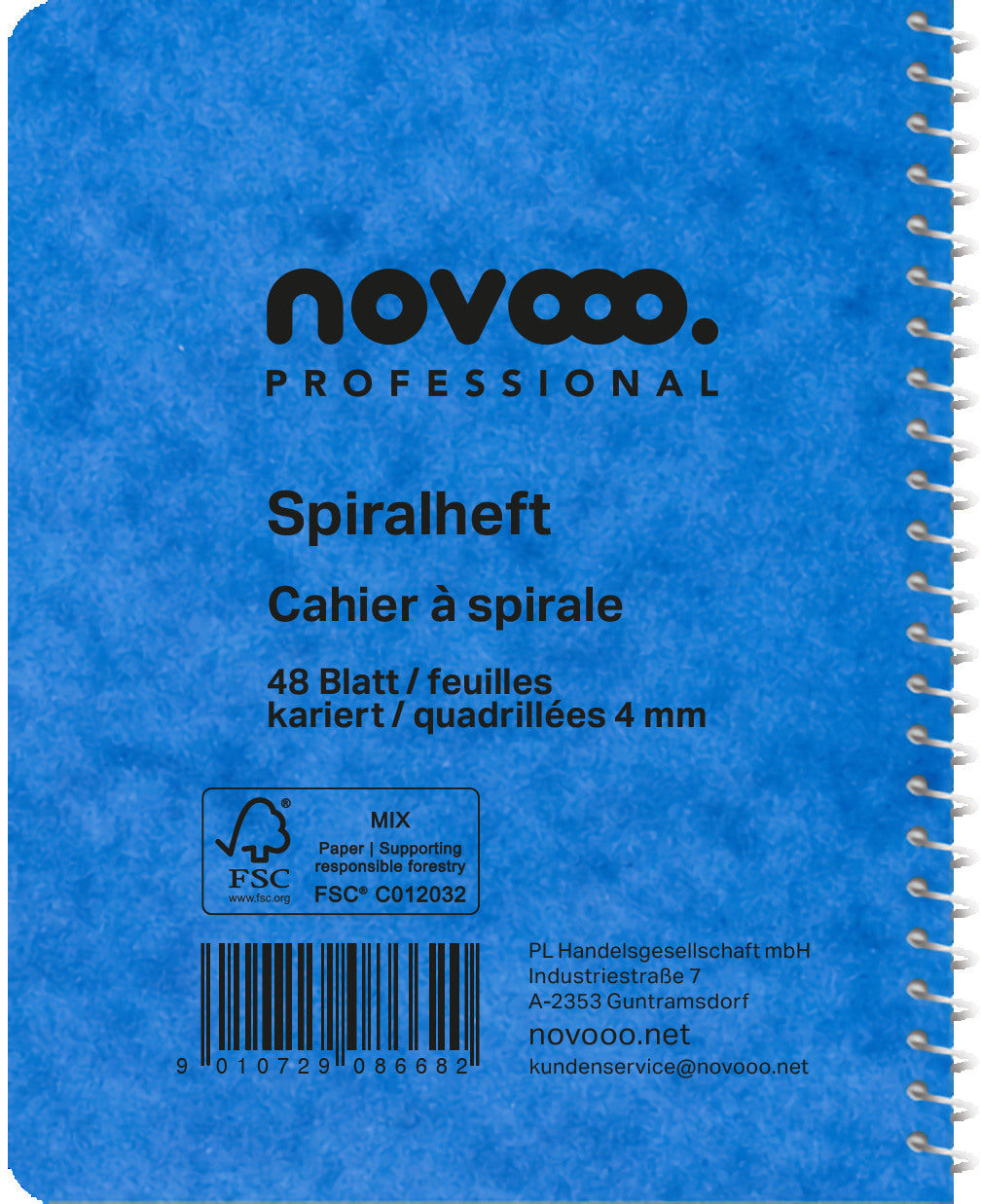 NOVOOO Spiralheft ass. 9.1×12.1cm 729776 kariert, 4mm, 70g 48 Blatt