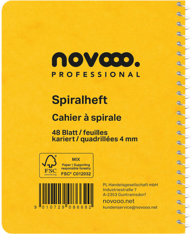 NOVOOO Spiralheft ass. 9.1×12.1cm 729776 kariert, 4mm, 70g 48 Blatt