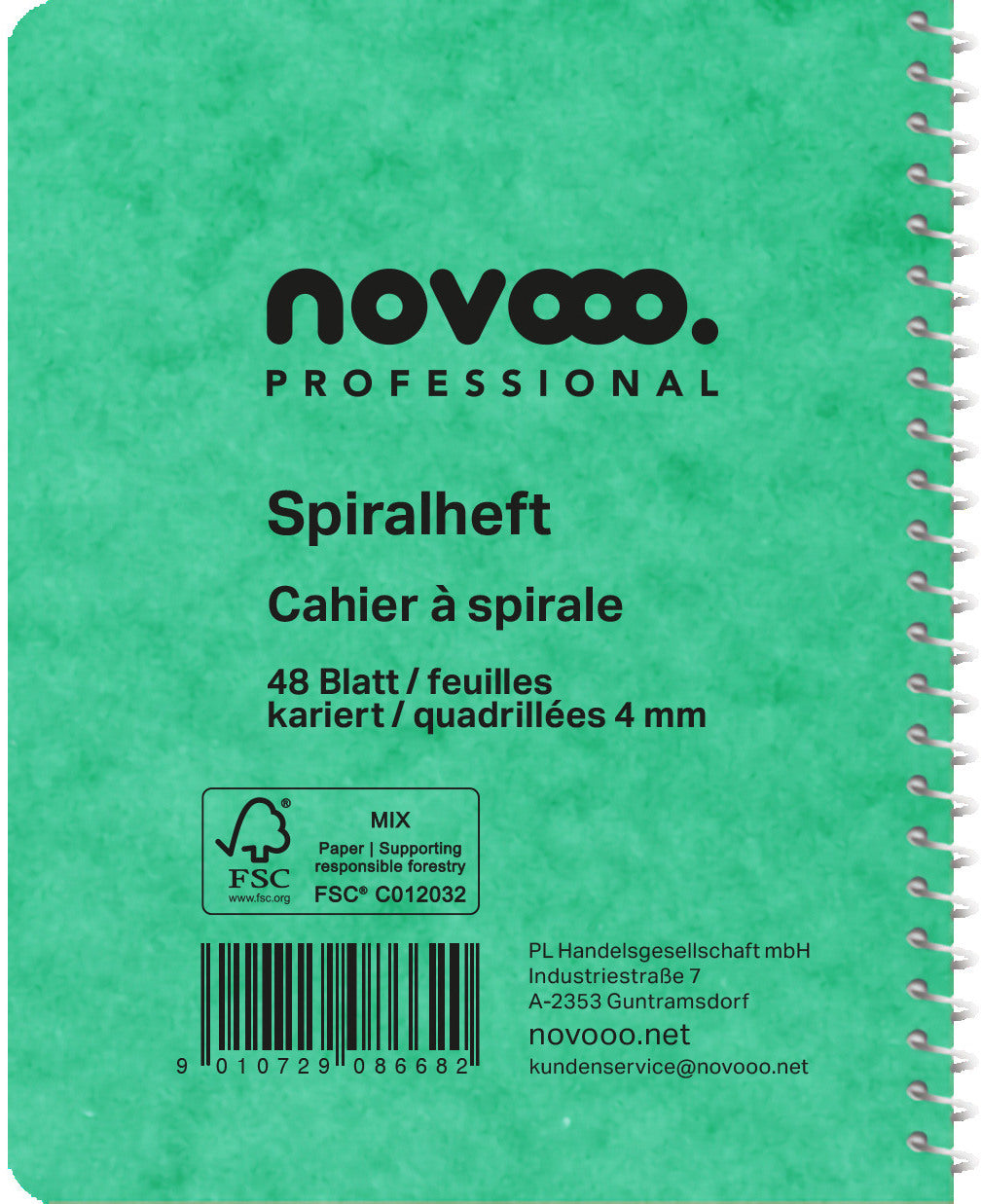NOVOOO Spiralheft ass. 9.1×12.1cm 729776 kariert, 4mm, 70g 48 Blatt
