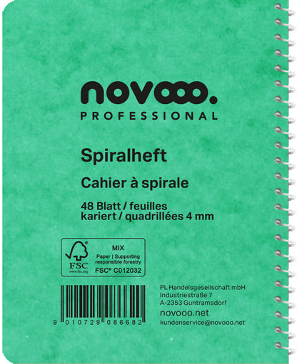 NOVOOO Spiralheft ass. 9.1×12.1cm 729776 kariert, 4mm, 70g 48 Blatt