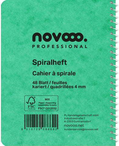 NOVOOO Spiralheft ass. 9.1×12.1cm 729776 kariert, 4mm, 70g 48 Blatt