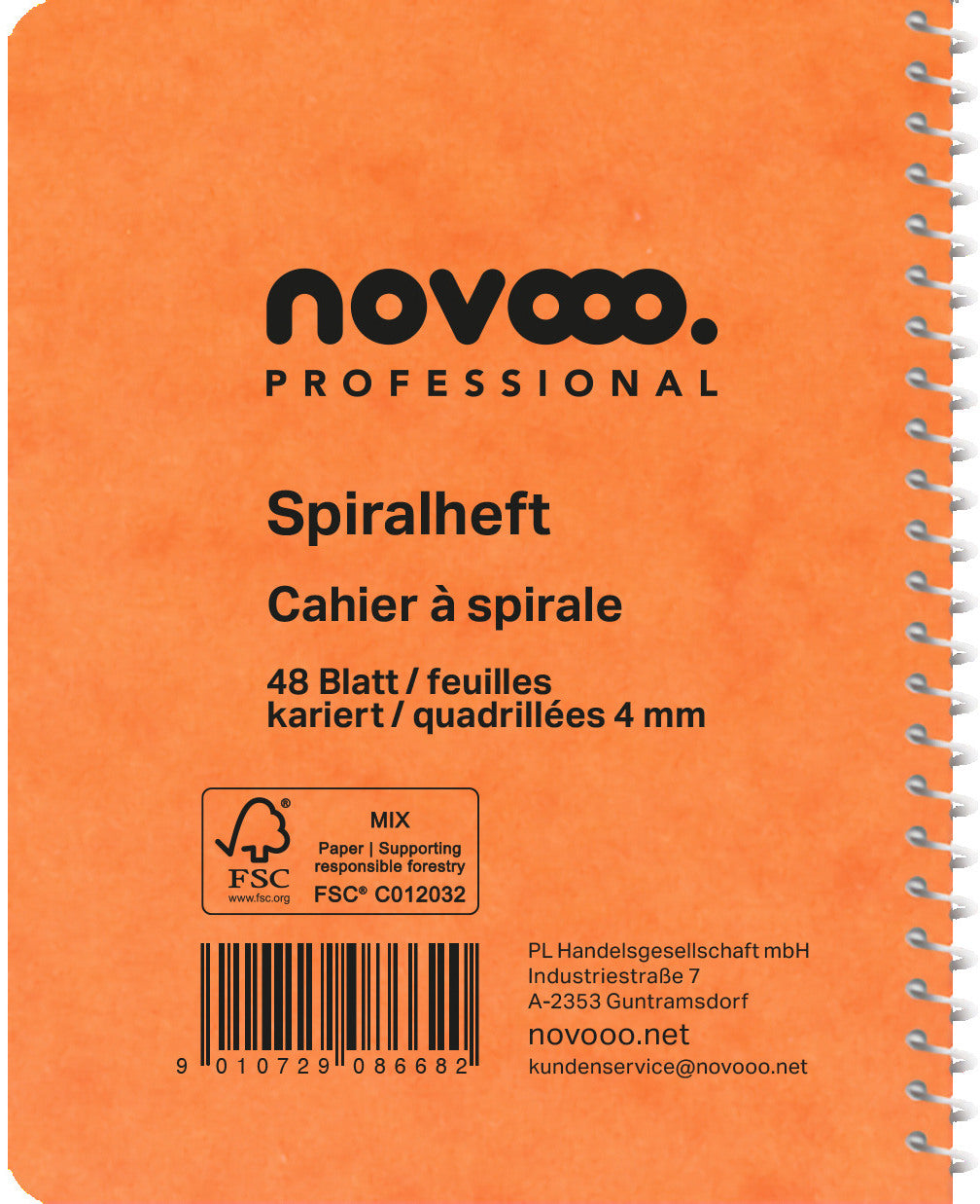 NOVOOO Spiralheft ass. 9.1×12.1cm 729776 kariert, 4mm, 70g 48 Blatt