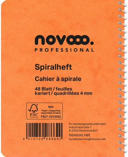 NOVOOO Spiralheft ass. 9.1×12.1cm 729776 kariert, 4mm, 70g 48 Blatt