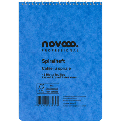 NOVOOO Spiralheft ass. 14.6×10.6cm 729777 kariert, 4mm, 70g 48 Blatt