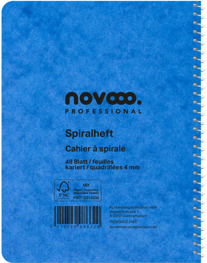 NOVOOO Spiralheft ass. 10.6×14.6cm 729778 kariert, 4mm, 70g 48 Blatt