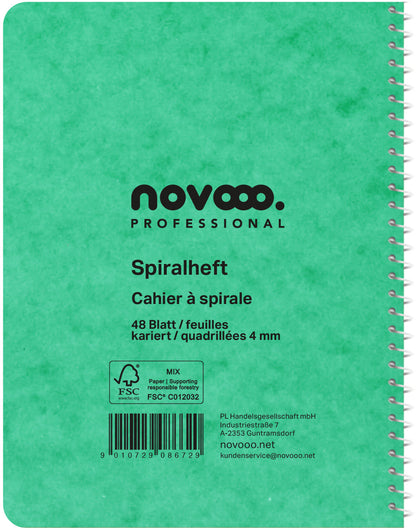 NOVOOO Spiralheft ass. 10.6×14.6cm 729778 kariert, 4mm, 70g 48 Blatt