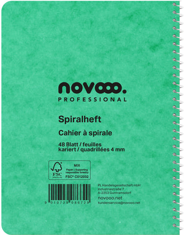 NOVOOO Spiralheft ass. 10.6×14.6cm 729778 kariert, 4mm, 70g 48 Blatt