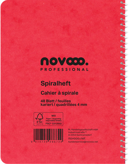 NOVOOO Spiralheft ass. 10.6×14.6cm 729778 kariert, 4mm, 70g 48 Blatt