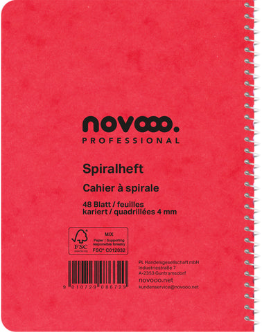 NOVOOO Spiralheft ass. 10.6×14.6cm 729778 kariert, 4mm, 70g 48 Blatt
