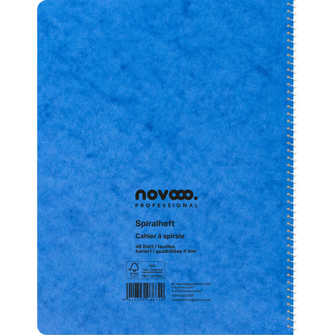 NOVOOO Spiralheft ass. 14.8×21cm 729779 kariert, 4mm, 70g 48 Blatt