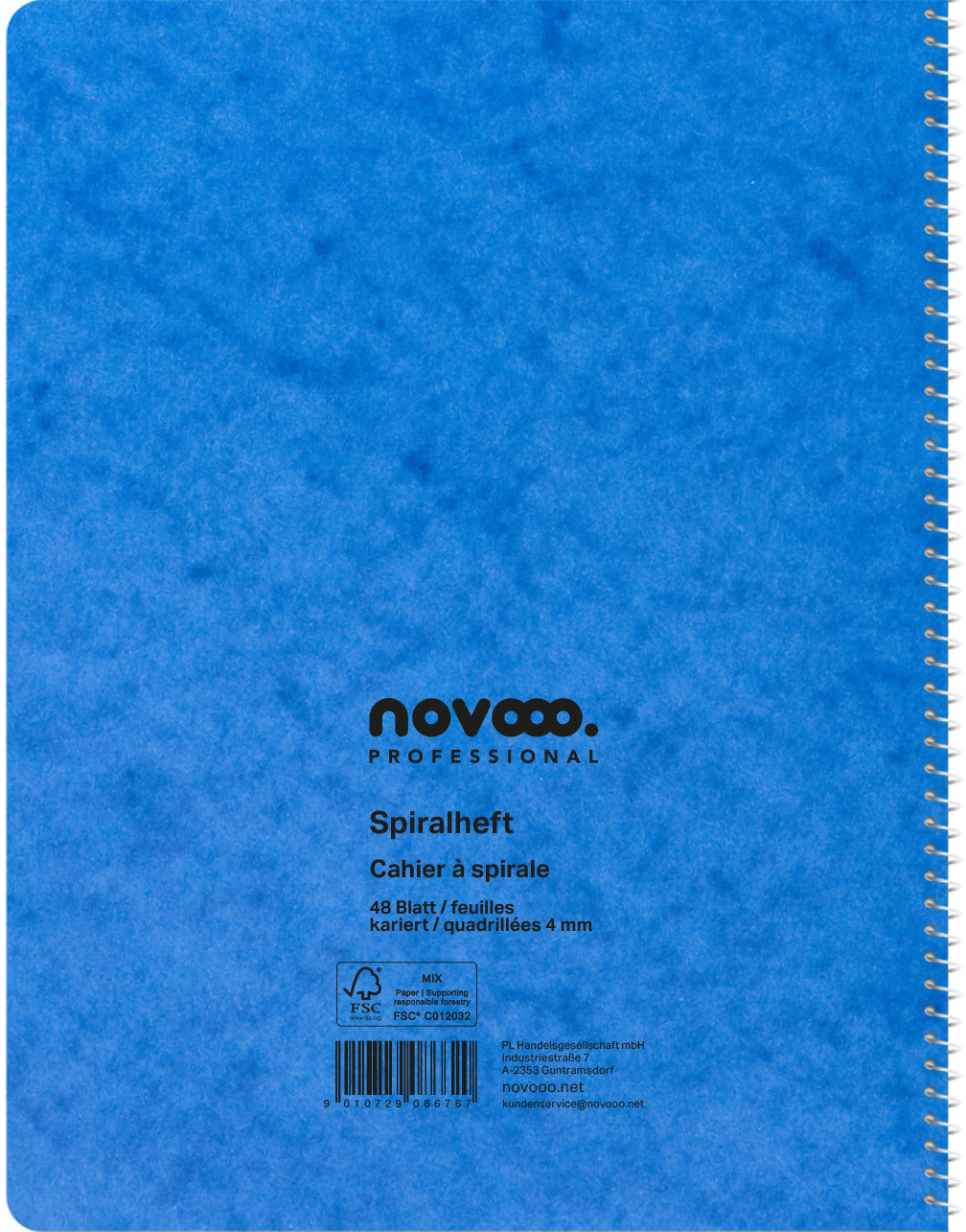 NOVOOO Spiralheft ass. 17.5×22cm 729780 kariert, 4mm, 70g 48 Blatt