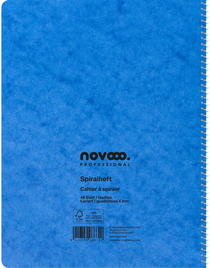 NOVOOO Spiralheft ass. 17.5×22cm 729780 kariert, 4mm, 70g 48 Blatt