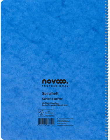 NOVOOO Spiralheft ass. 17.5×22cm 729780 kariert, 4mm, 70g 48 Blatt
