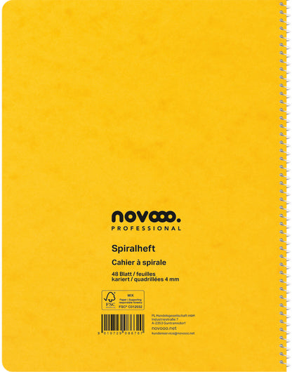 NOVOOO Spiralheft ass. 17.5×22cm 729780 kariert, 4mm, 70g 48 Blatt