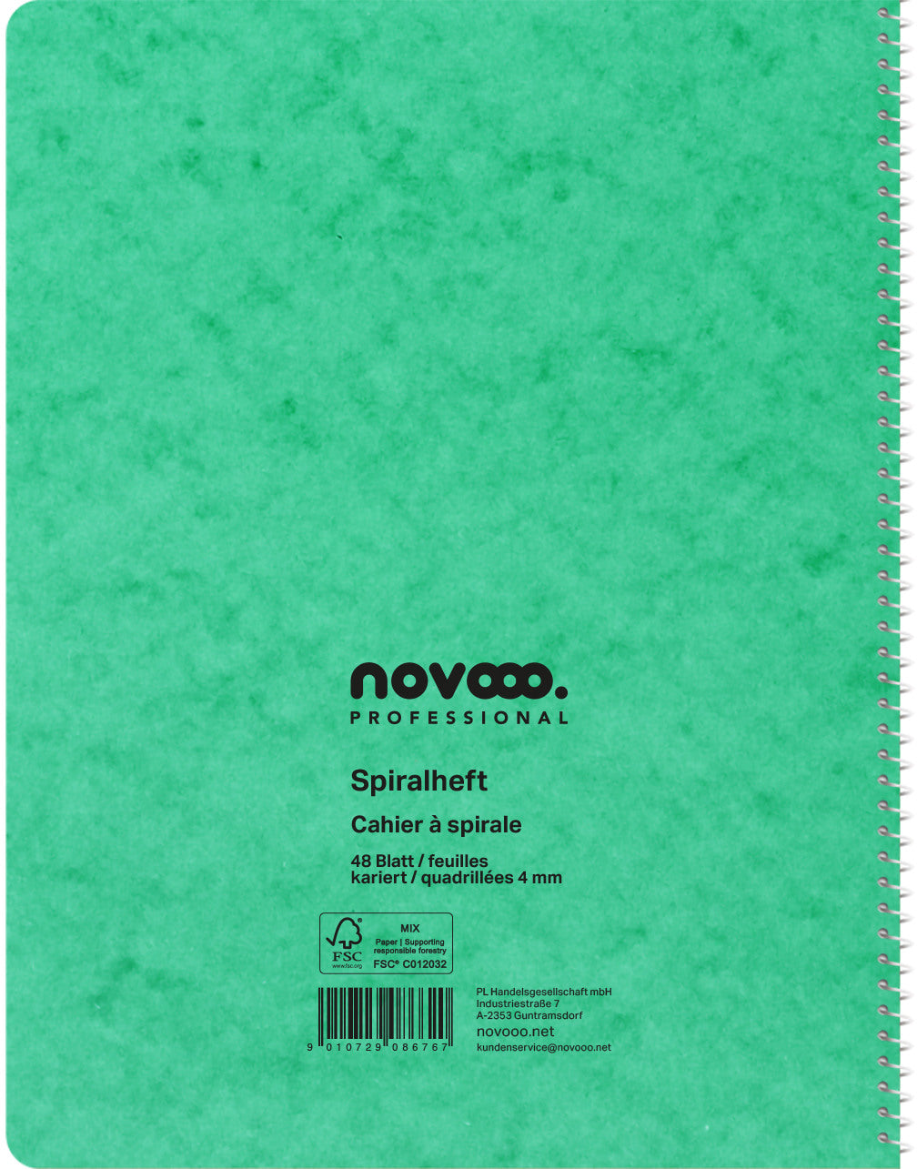 NOVOOO Spiralheft ass. 17.5×22cm 729780 kariert, 4mm, 70g 48 Blatt