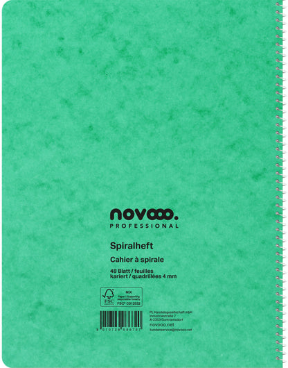 NOVOOO Spiralheft ass. 17.5×22cm 729780 kariert, 4mm, 70g 48 Blatt