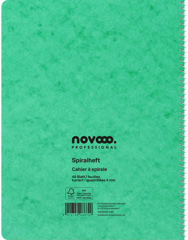 NOVOOO Spiralheft ass. 17.5×22cm 729780 kariert, 4mm, 70g 48 Blatt