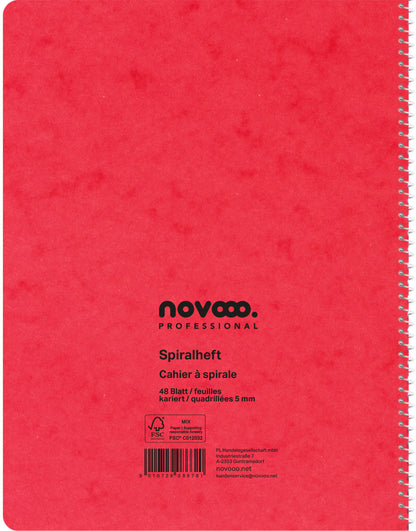 NOVOOO Spiralheft ass. 17.5×22cm 729781 kariert, 5mm, 70g 48 Blatt