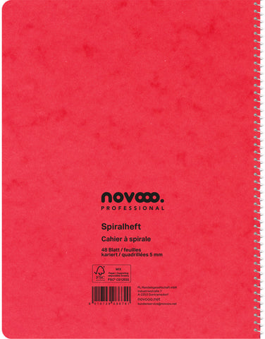NOVOOO Spiralheft ass. 17.5×22cm 729781 kariert, 5mm, 70g 48 Blatt