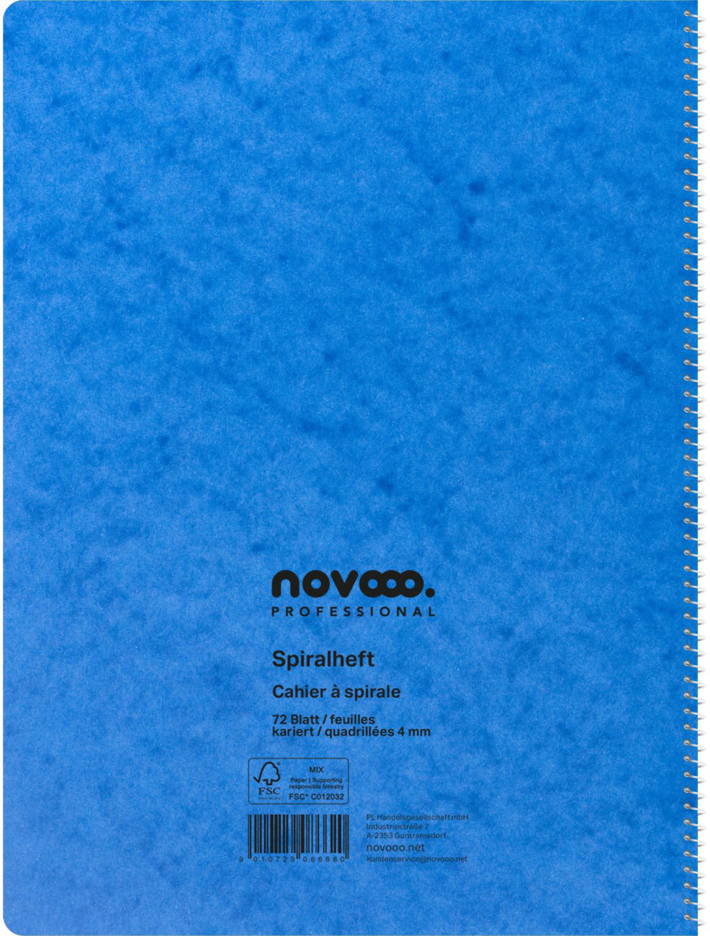 NOVOOO Spiralheft ass. A4 729786 kariert, 4mm, 80g 72 Blatt
