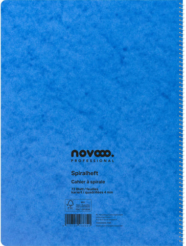 NOVOOO Spiralheft ass. A4 729786 kariert, 4mm, 80g 72 Blatt