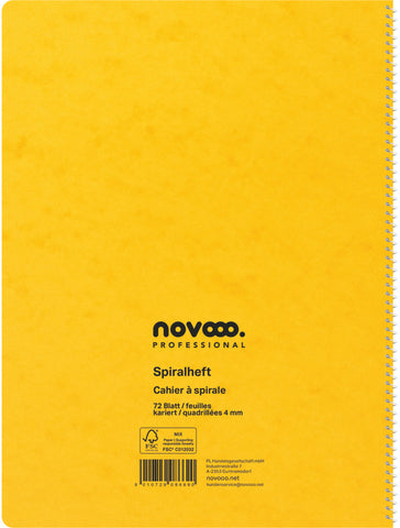 NOVOOO Spiralheft ass. A4 729786 kariert, 4mm, 80g 72 Blatt