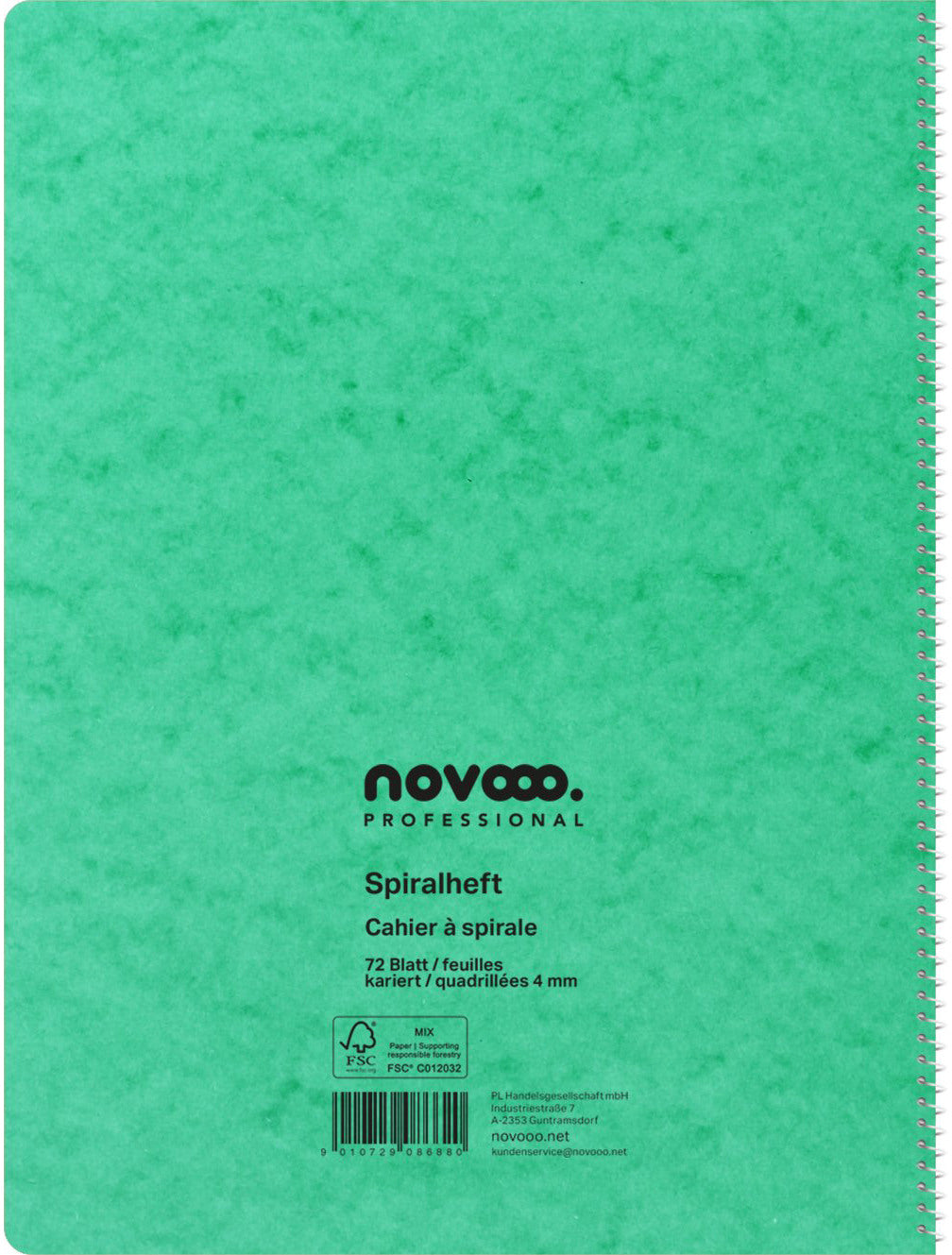 NOVOOO Spiralheft ass. A4 729786 kariert, 4mm, 80g 72 Blatt