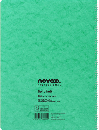 NOVOOO Spiralheft ass. A4 729786 kariert, 4mm, 80g 72 Blatt