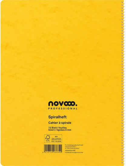 NOVOOO Spiralheft ass. A4 729787 liniert, 9mm, 80g 72 Blatt
