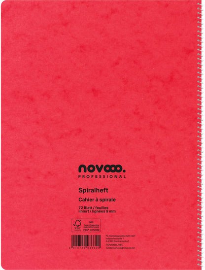 NOVOOO Spiralheft ass. A4 729787 liniert, 9mm, 80g 72 Blatt