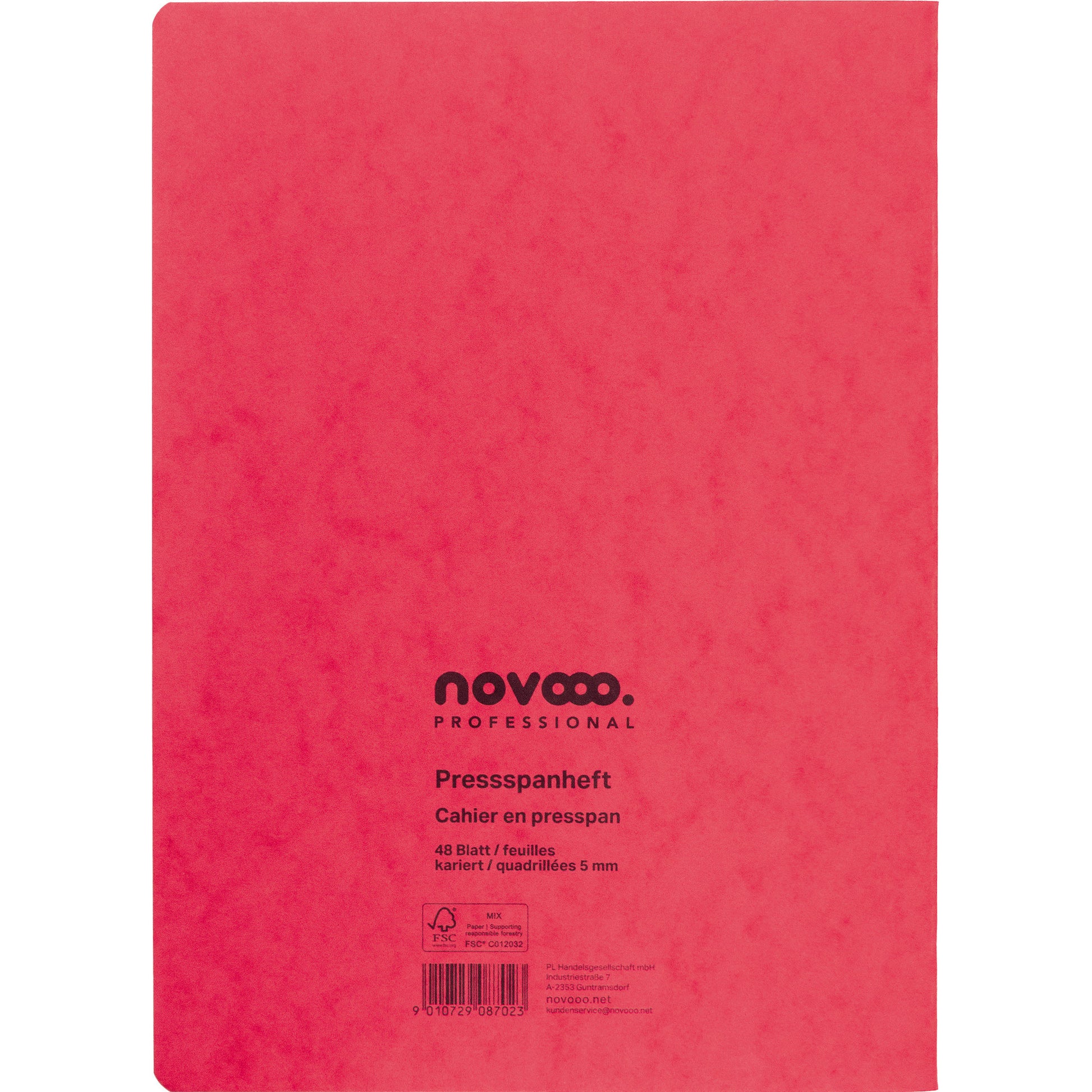 NOVOOO Pressspanheft rot A4 729793 5mm kariert, 80g,Rand 48 Blatt