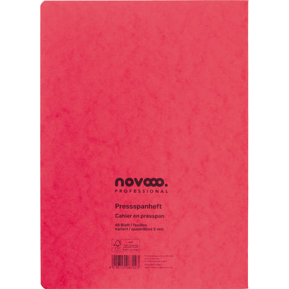 NOVOOO Pressspanheft rot A4 729793 5mm kariert, 80g,Rand 48 Blatt