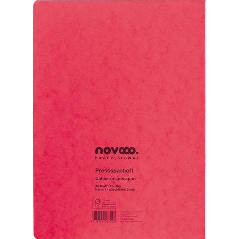 NOVOOO Pressspanheft rot A4 729793 5mm kariert, 80g,Rand 48 Blatt