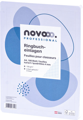 NOVOOO Ringbucheinlagen A4 729794 4mm kariert,100g, Rand 100 Bl.