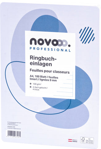 NOVOOO Ringbucheinlagen A4 729795 liniert 9mm,100g,Rand 100 Bl.