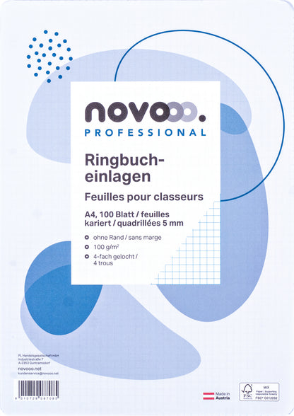 NOVOOO Ringbucheinlagen A4 729796 5mm kariert, 100g 100 Blatt