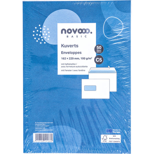 NOVOOO Couvert m/Fenster links C5 731514 100g, weiss 50 Stück